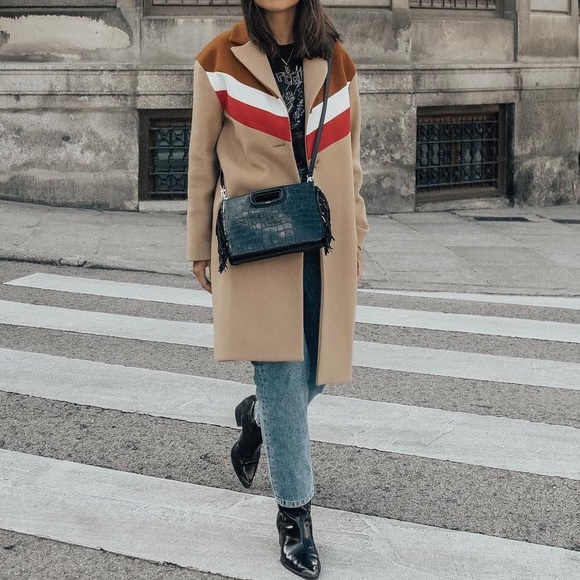 🔥Maje  Gorel Contrast-panel Wool And Cashmere-blend Coat size 36 or 4-6 US👍 - Picture 4 of 10